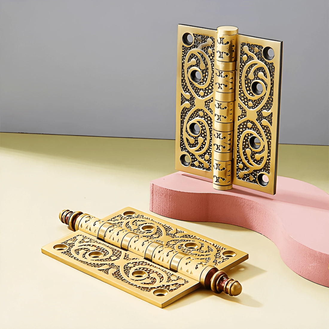 Valerion Hinge HNG-002 brass cabinet hinge, coffee black &amp; red gold brushed finish, 127mm size, suitable for drawers &amp; cabinets by Mantara