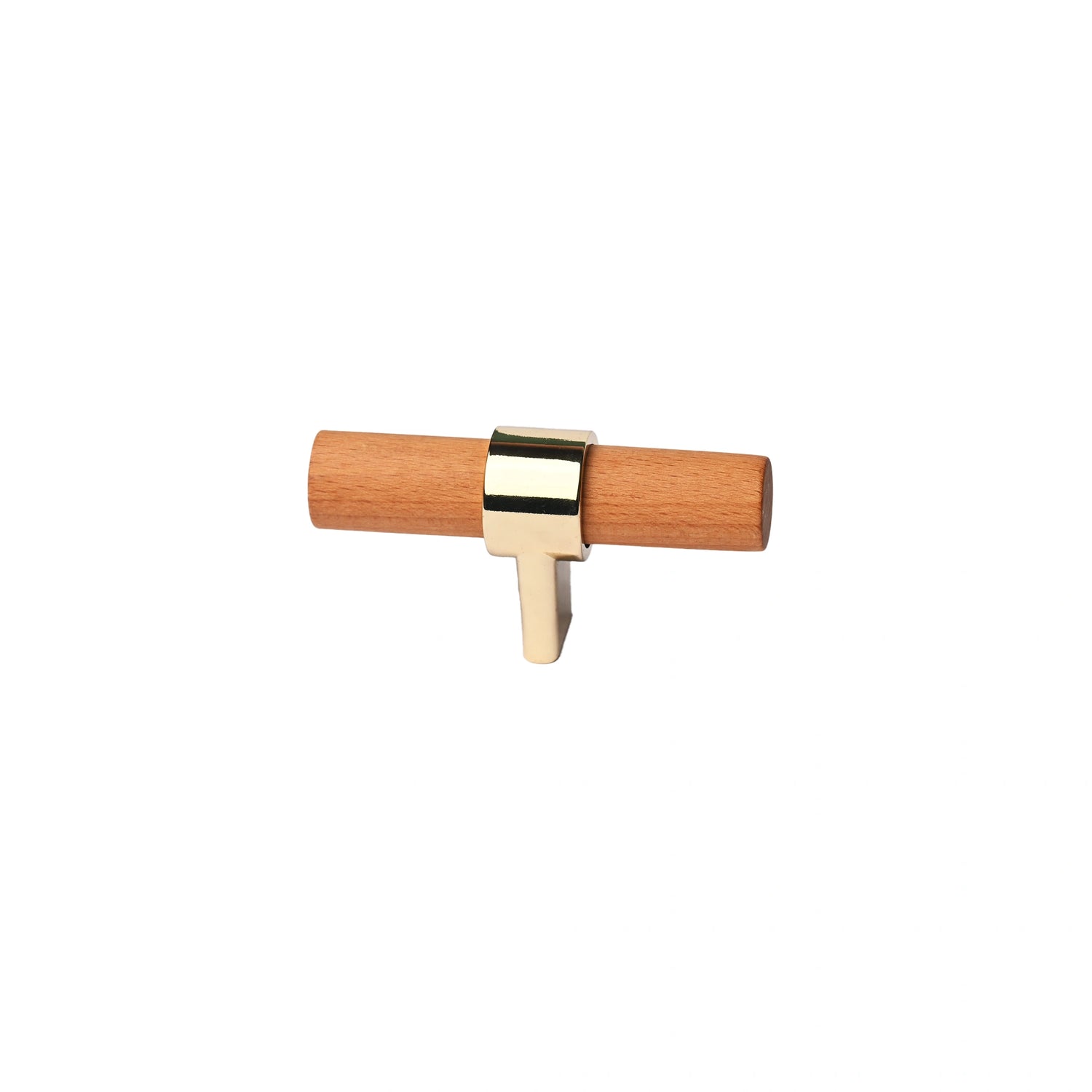 Mantara Walden Handle W-0035 is a modern zinc alloy and beech wood Tbar handle in gold, ideal for kitchen and dresser drawers.