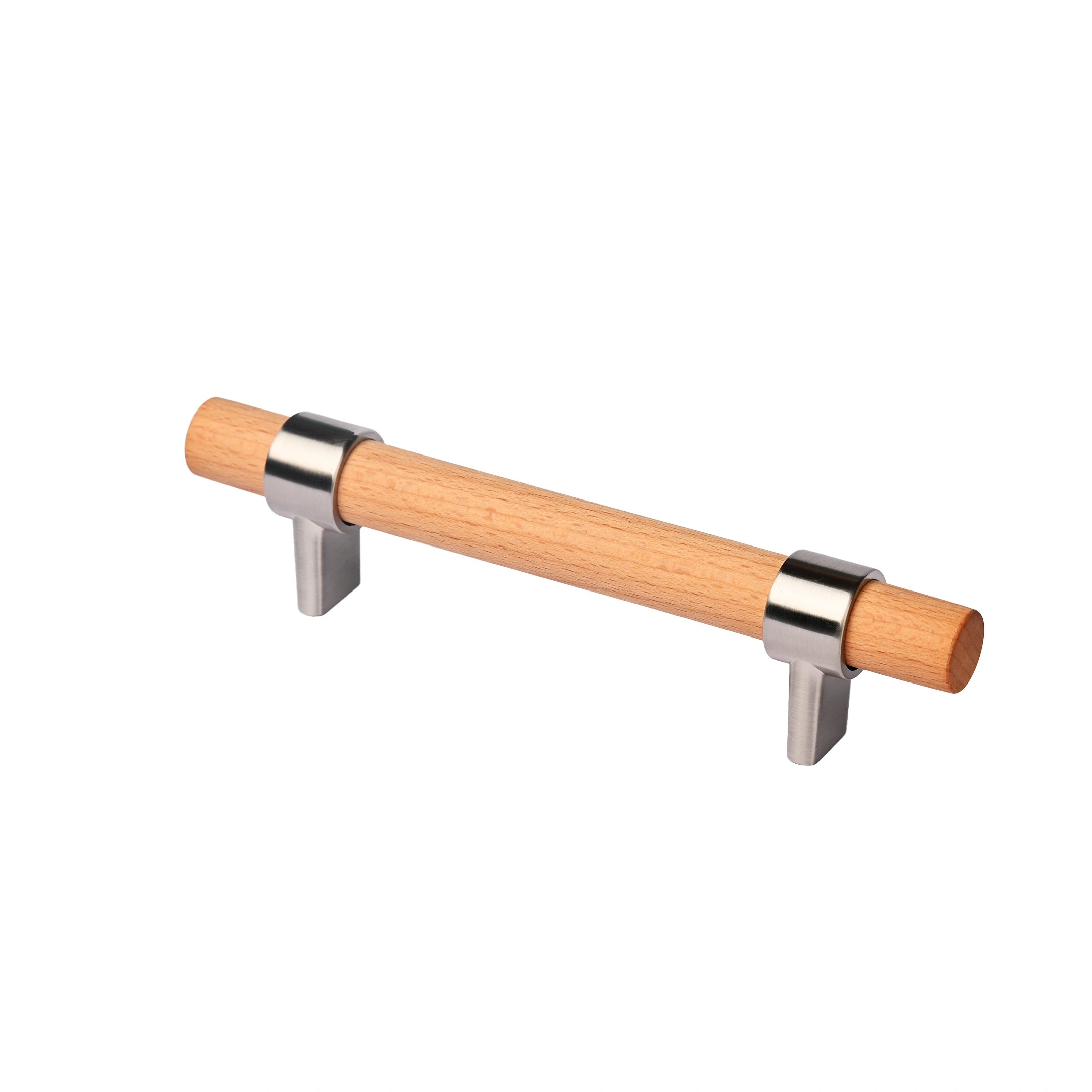 Mantara Walden Handle W-0035 is a modern zinc alloy and beech wood handle in silver ideal for kitchen and dresser drawers.