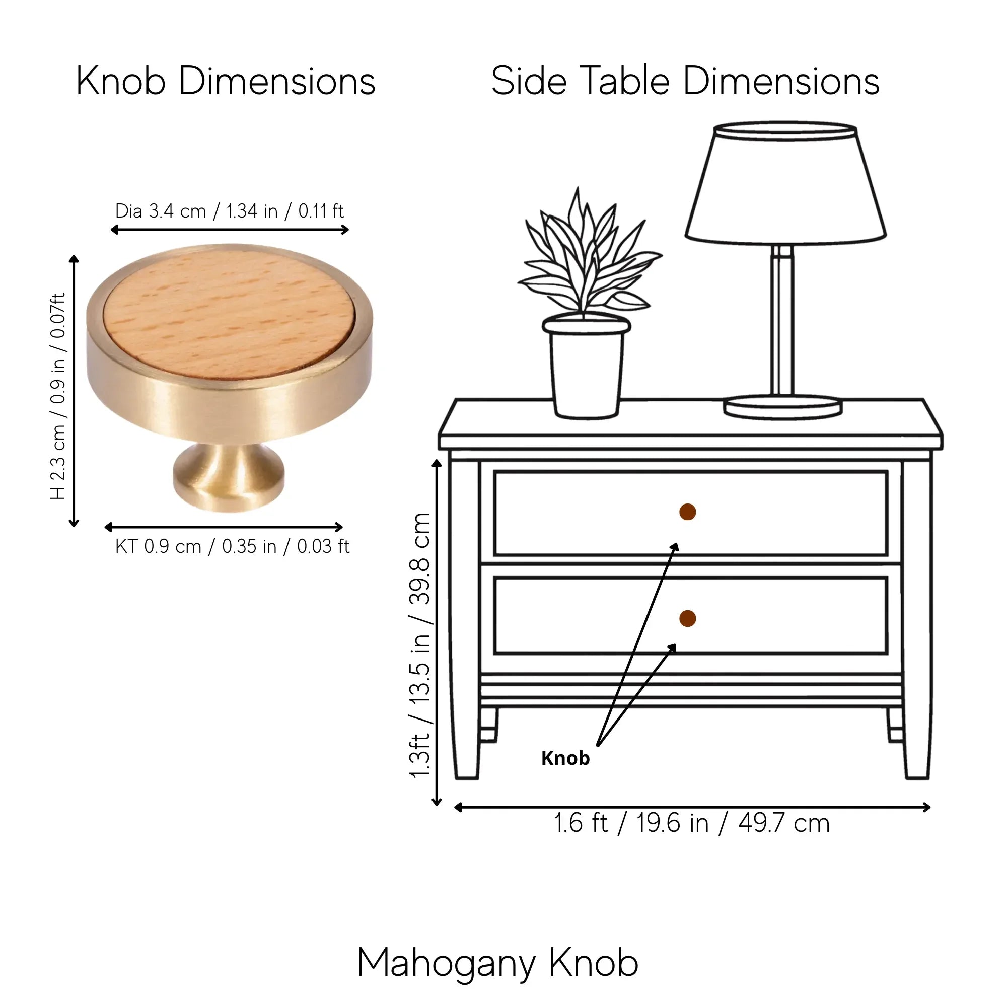 Mantara Rohin Knob W-0050 is a modern beige wood and brass knob, ideal for kitchen drawers, dresser drawers.