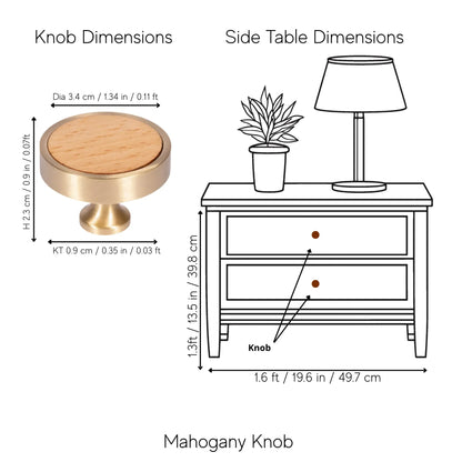 Mantara Rohin Knob W-0050 is a modern beige wood and brass knob, ideal for kitchen drawers, dresser drawers.