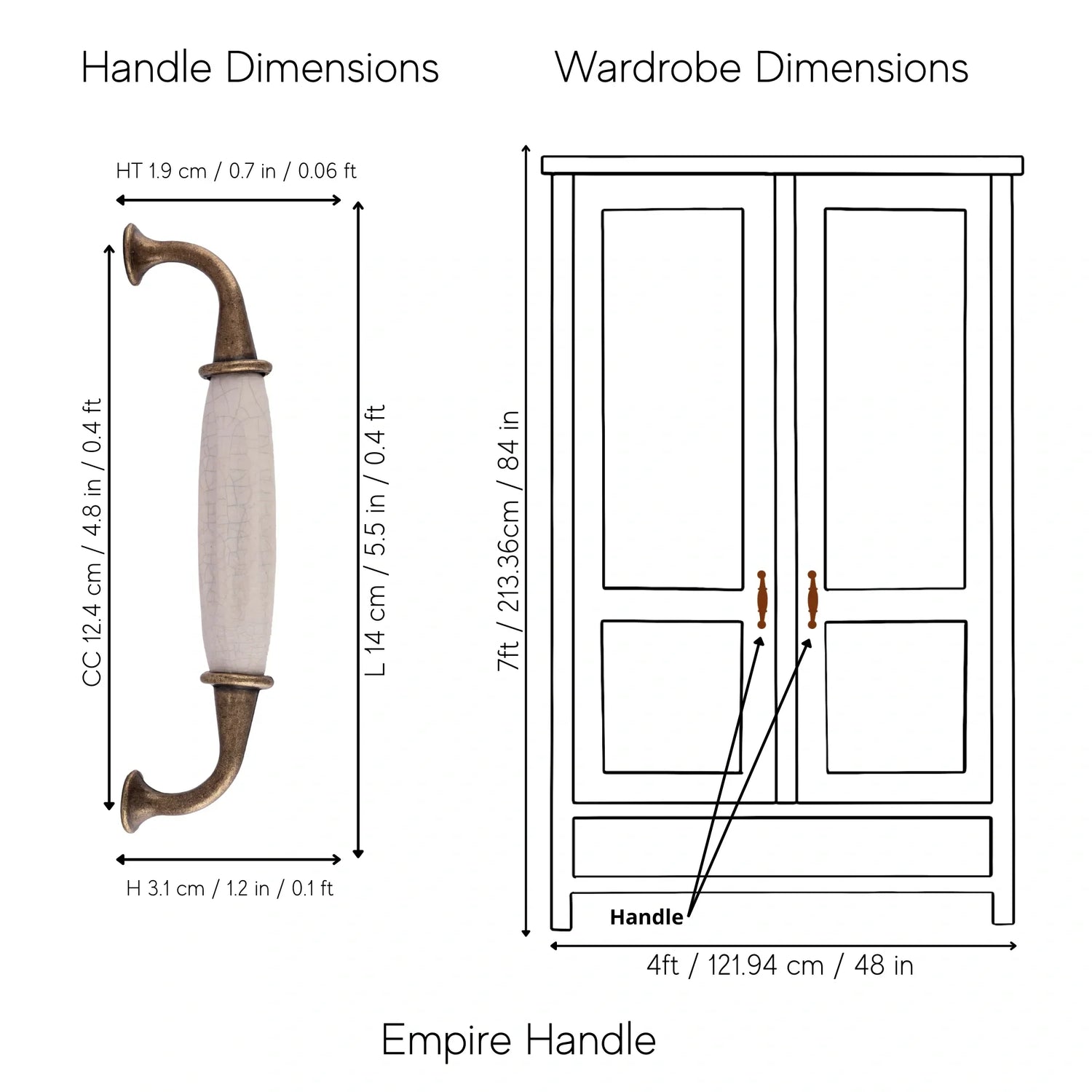 The Mantara CR-0007 Empire Knob is a traditional zinc and ceramic handle in white with a polished finish, ideal for wardrobes and cabinets.
