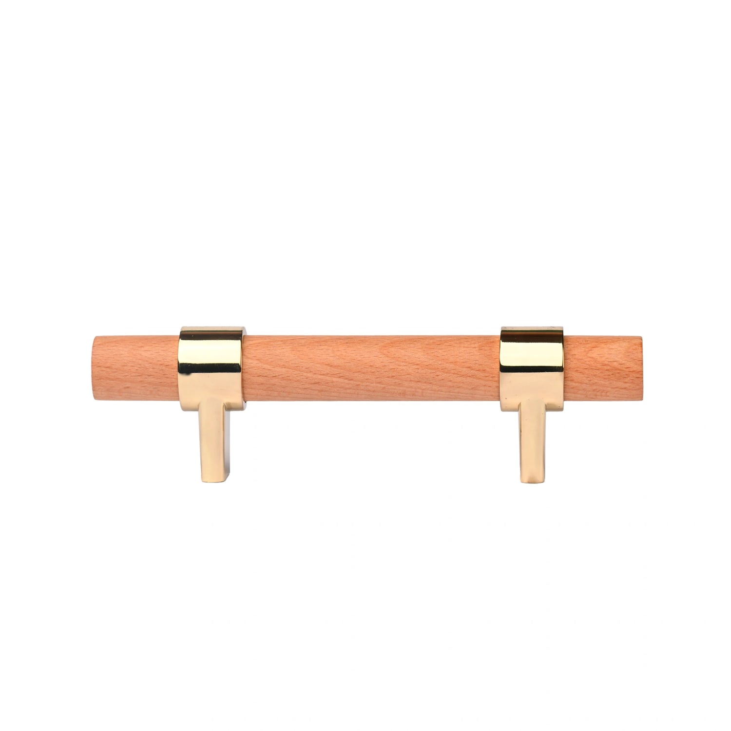 Mantara Walden Handle W-0035 is a modern zinc alloy and beech wood handle in gold, ideal for kitchen and dresser drawers.
