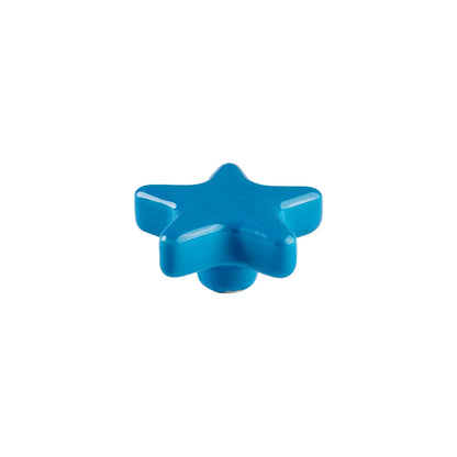 A bright blue star-shaped  knob or drawer pull shown on a plain white background.
