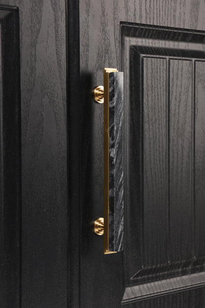 Acropolis Handle M-0010-H in Grey marble &amp; brass, brushed finish, 144mm &amp; 170mm, for modern cabinets by Mantara