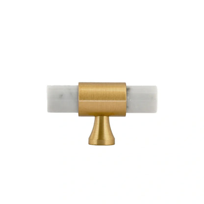 Marble &amp; brass T-bar handle in white, green and black finish by Mantara, model M-0009-T, bar handle, cabinet handle, marble handle.