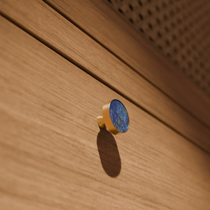 The Mantara M-0004 Carrara Knob is a modern stone and brass knob in  Blue , ideal for drawers and cabinets.