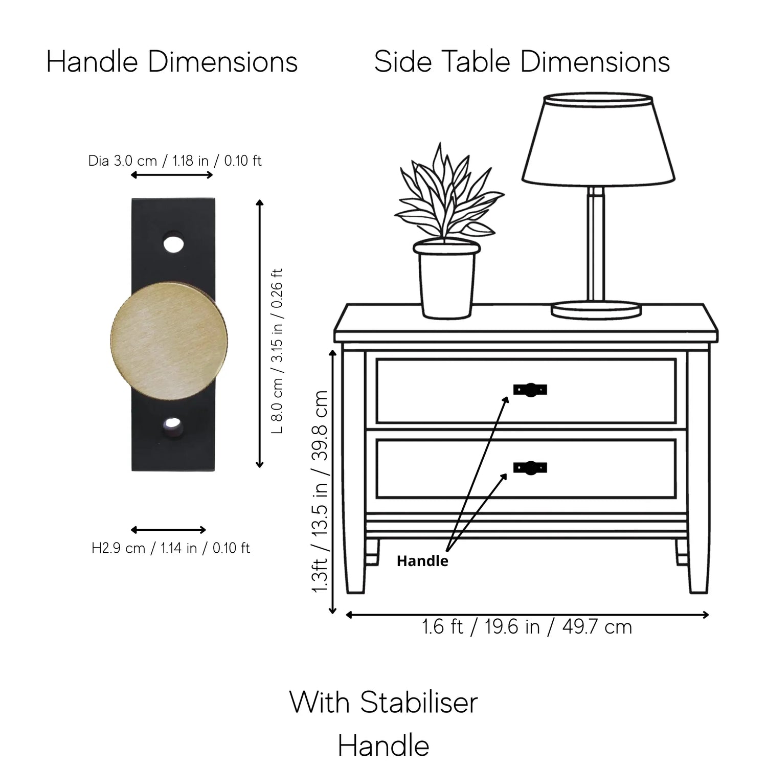 The Mantara B-0118 is a modern brass knob in gold with a black stabiliser base, ideal for kitchen and dresser drawers.