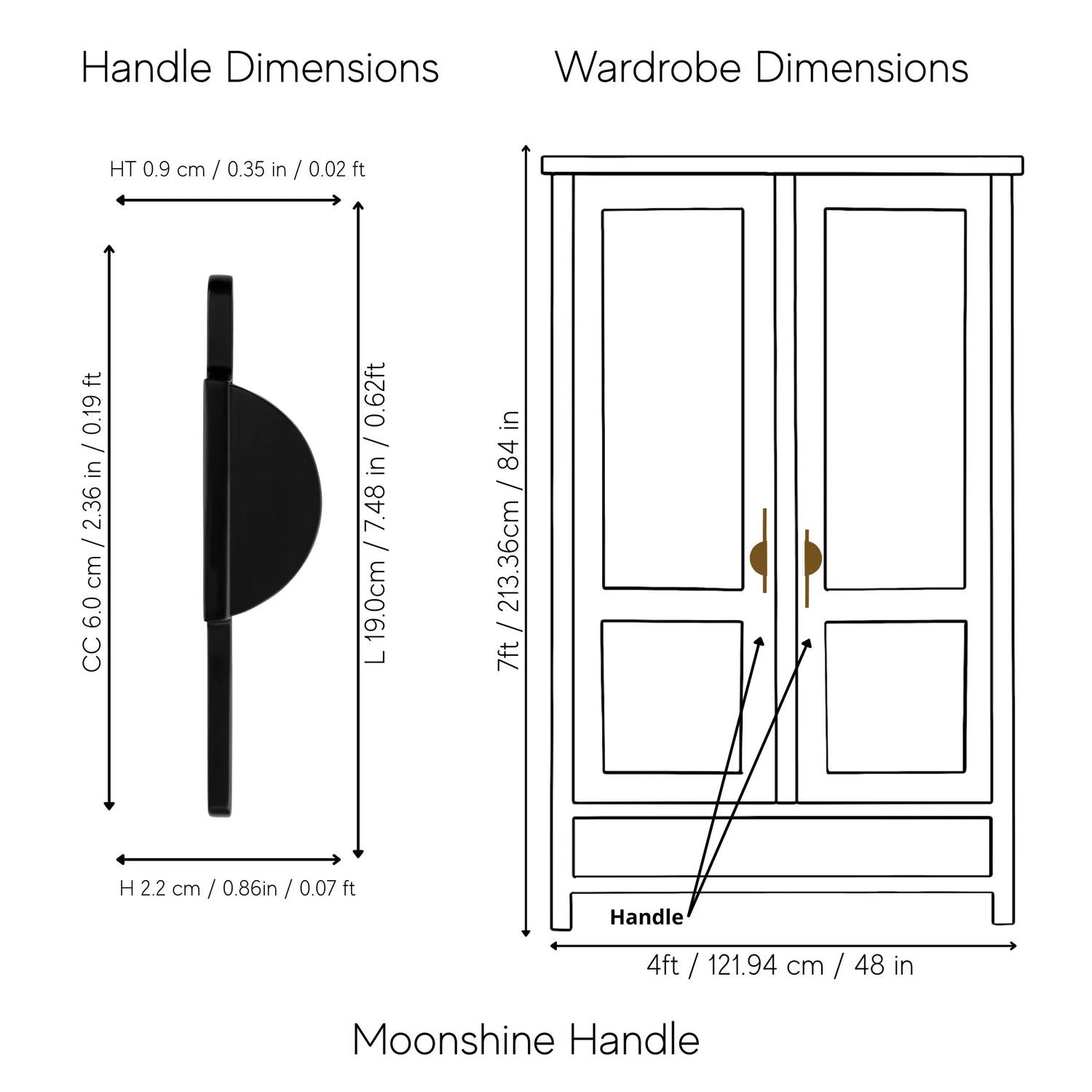 Mantara Moonshine Handle Z-0007 is a modern zinc handle in matte black  ideal for wardrobes, doors, and drawers.