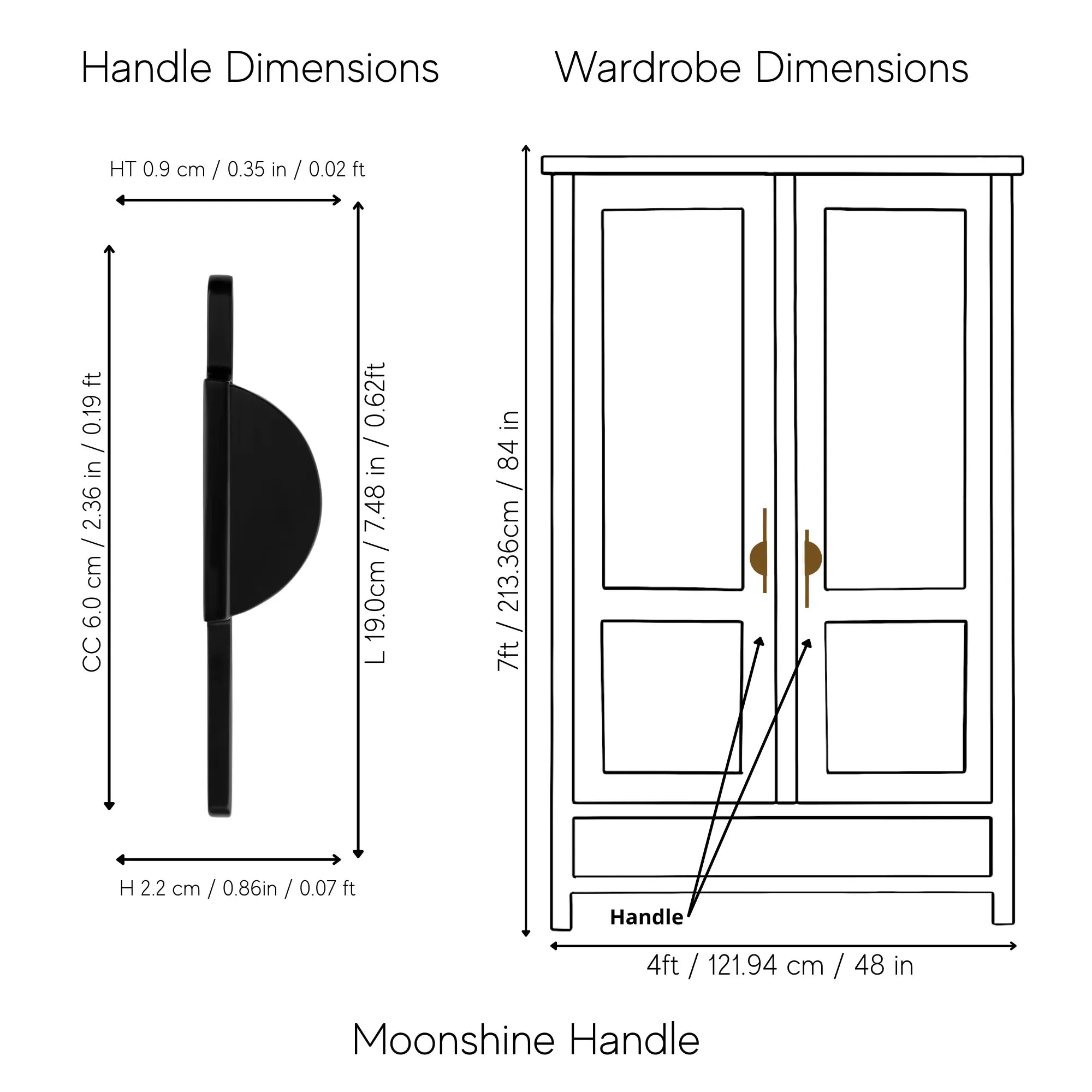 Mantara Moonshine Handle Z-0007 is a modern zinc handle in matte black  ideal for wardrobes, doors, and drawers.