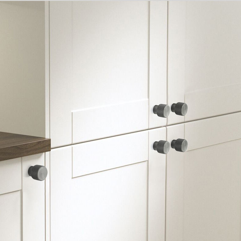 A knurled aluminum alloy knob/handle in matte grey and rose gold finish, Mantara AL-0001 furniture hardware, MANTARA.