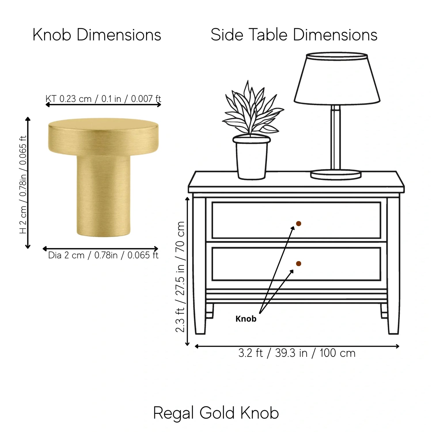 Mantara Regal Gold Knob B-0004 in brass, brushed finish, gold Ideal for furniture, cabinets, and doors.