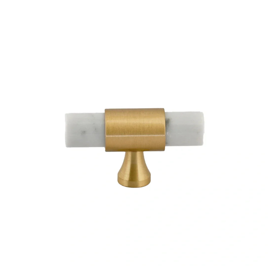 Marble &amp; brass T-bar handle in white, green and black finish by Mantara, model M-0009-T, bar handle, cabinet handle, marble handle.