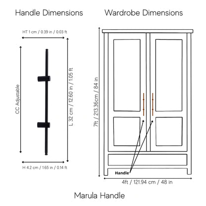Mantara Marula Handle SKU B-0081 is a modern solid brass handle in polished black for wardrobes and cabinets.