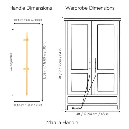 Mantara Marula Handle SKU B-0081 is a modern solid brass handle in polished gold for wardrobes and cabinets.