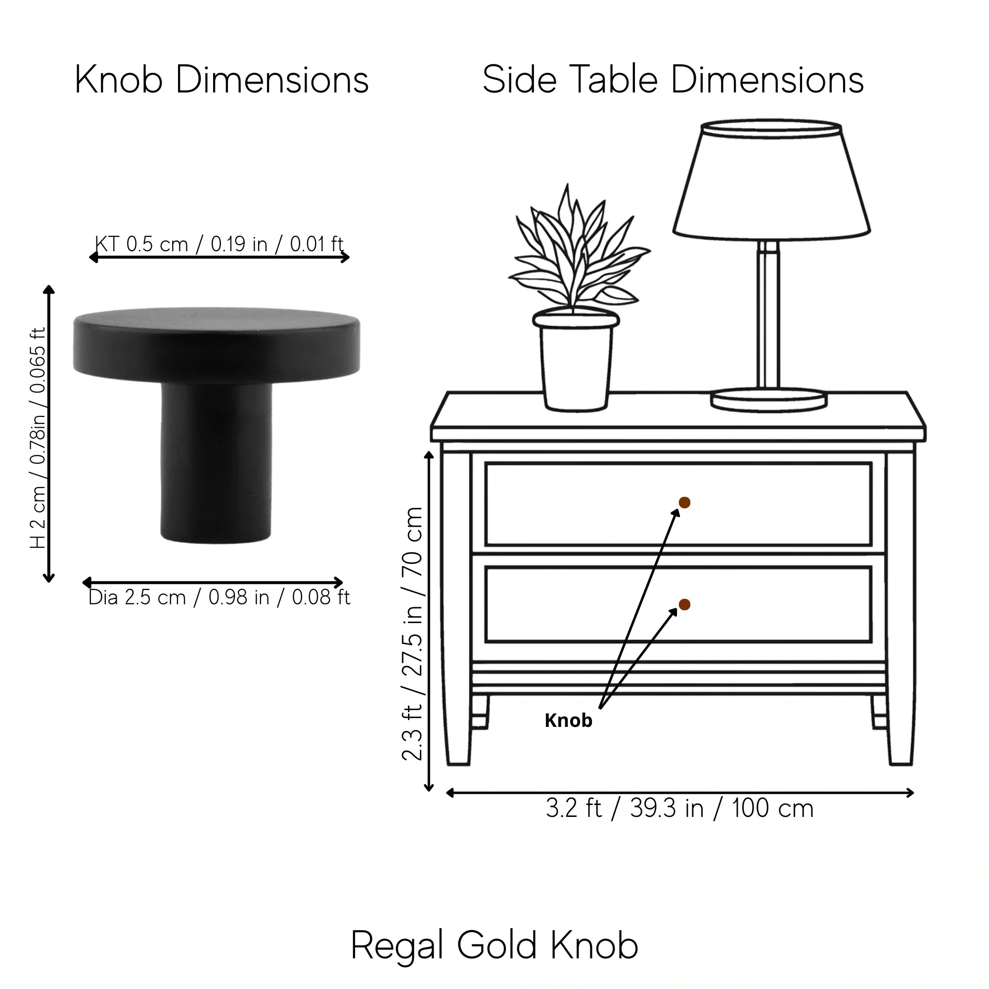 Mantara Regal Knob B-0004 in black brass, brushed finish, Ideal for furniture, cabinets, and doors.