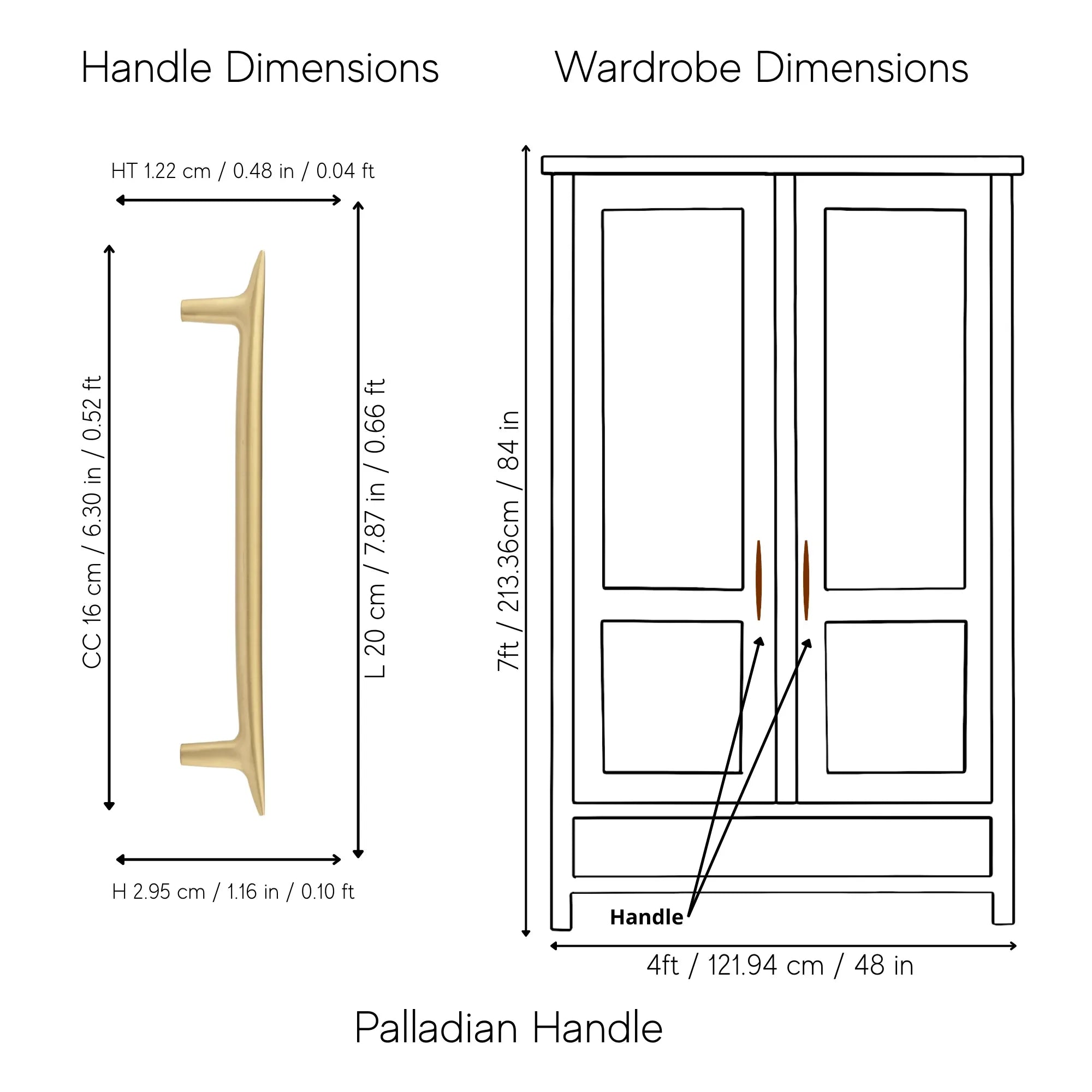 The Mantara B-0045 Palladian Handle is a modern brushed brass handle in gold, perfect for kitchens, cupboards, drawers, and wardrobes.