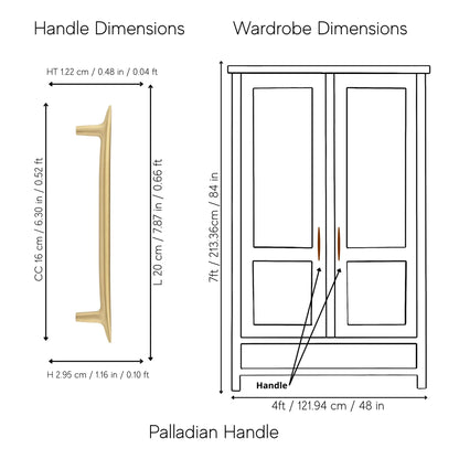 The Mantara B-0045 Palladian Handle is a modern brushed brass handle in gold, perfect for kitchens, cupboards, drawers, and wardrobes.