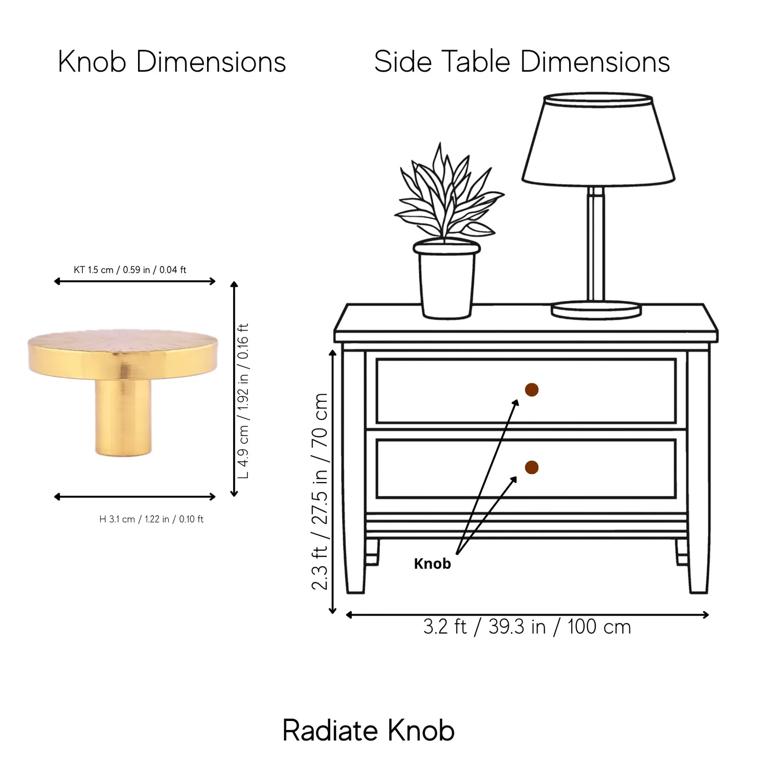 Mantara Radiate Knob B-0103 is a modern polished brass knob in gold, ideal for drawers, cabinets, and furniture.
