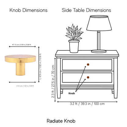 Mantara Radiate Knob B-0103 is a modern polished brass knob in gold, ideal for drawers, cabinets, and furniture.