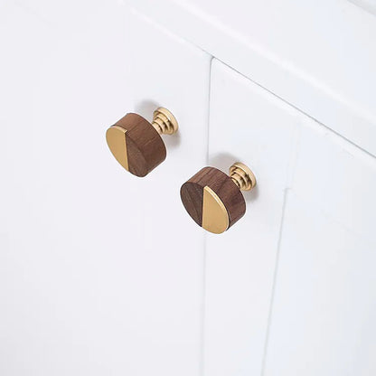 Mantara Robyn Knob W-0020 is a modern wood and brass knob in brown brushed finish, ideal for kitchen drawers and dresser drawers.