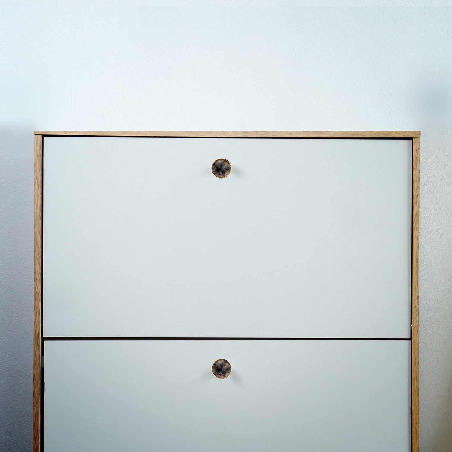 Galaxy round cabinet knob A-0005, clouds mist acrylic &amp; brushed brass, dia40mm, for drawers &amp; wardrobes by Mantara