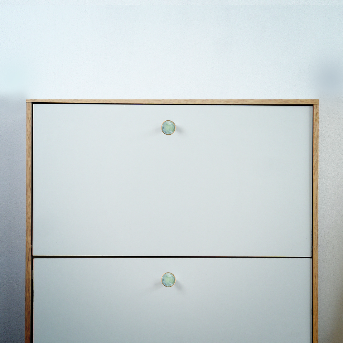 Galaxy round cabinet knob A-0005, dark green acrylic &amp; brushed brass, dia30mm, for doors &amp; drawers by Mantara