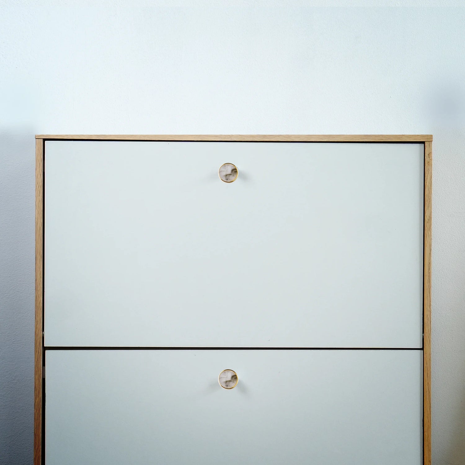 Galaxy round cabinet knob A-0005, water mist acrylic &amp; brushed brass, dia40mm, for drawers &amp; wardrobes by Mantara