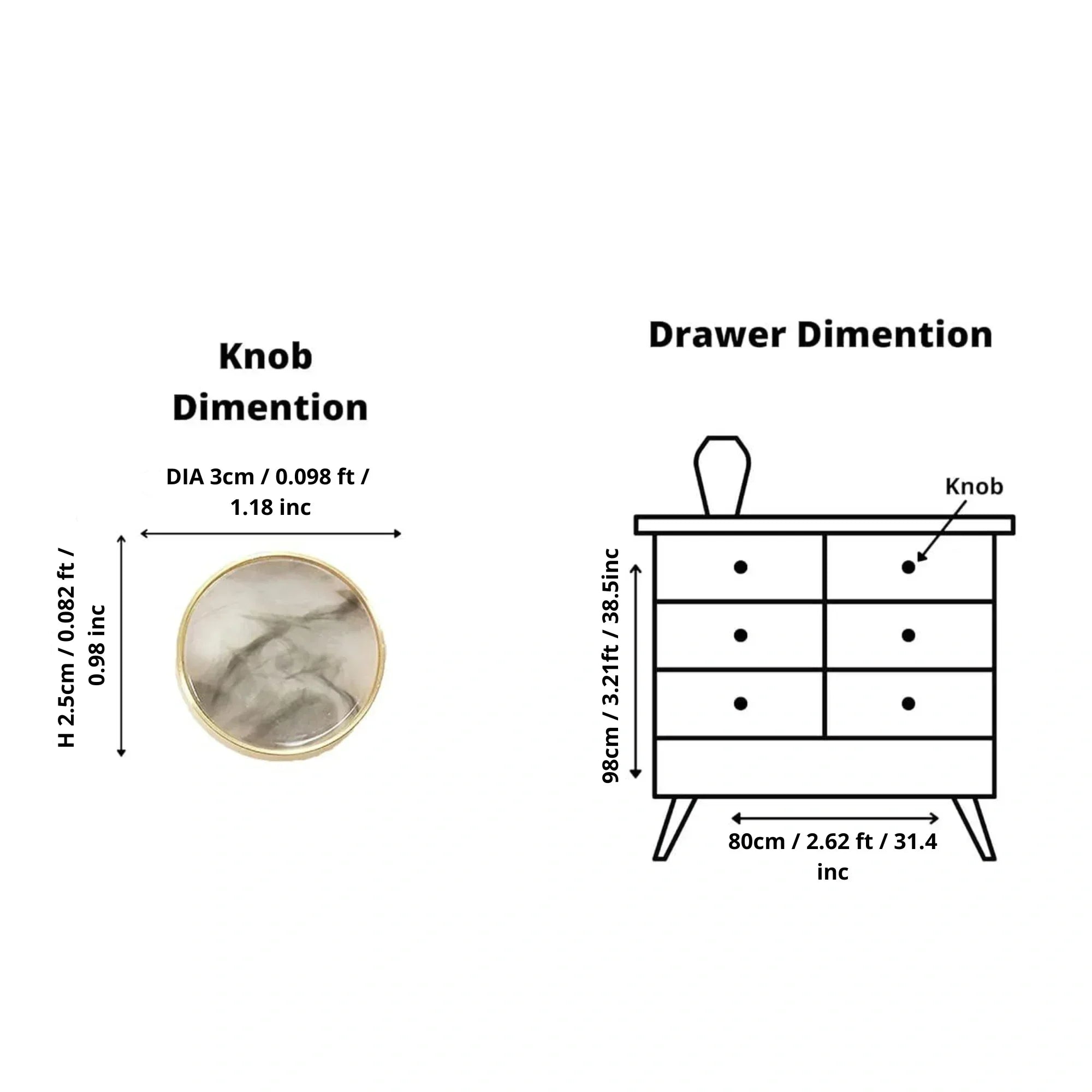 Galaxy round cabinet knob A-0005, water mist acrylic &amp; brushed brass, dia30mm, for drawers &amp; wardrobes by Mantara