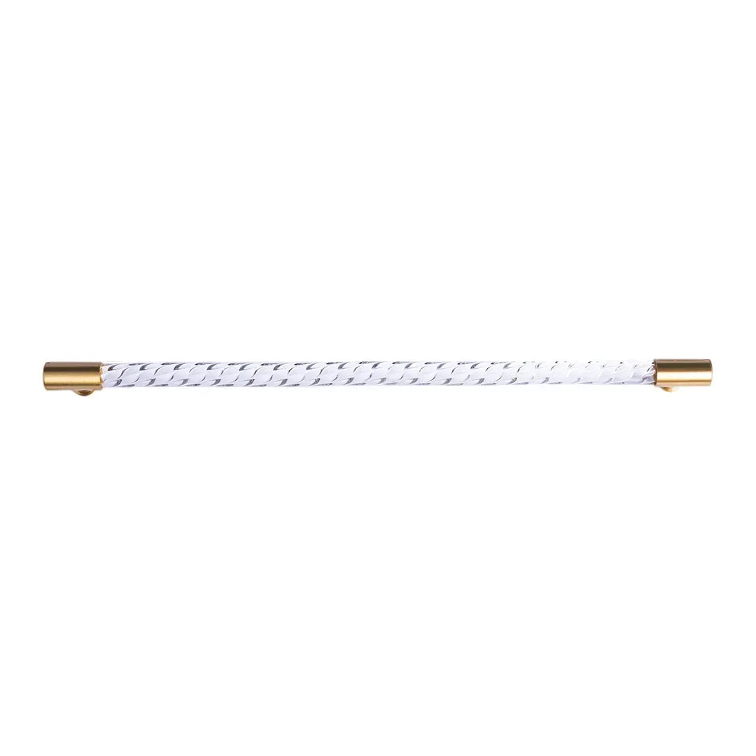 The Mantara A-0012 Helix Handle is a modern white brass and acrylic handle with polished + brushed stem, ideal for doors, cabinets, and wardrobes.