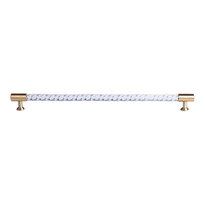 The Mantara A-0012 Helix Handle is a modern white brass and acrylic handle with polished + brushed stem, ideal for doors, cabinets, and wardrobes.