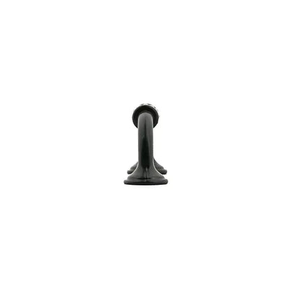A glossy black metal faucet spout or handle shown from the back against a solid white background.