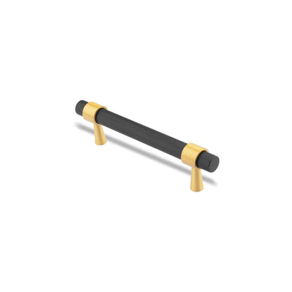  Mantara Cleo T Bar Handle B-0064 is a modern knurled brushed brass handle in black ,ideal for wardrobes and cabinets.
