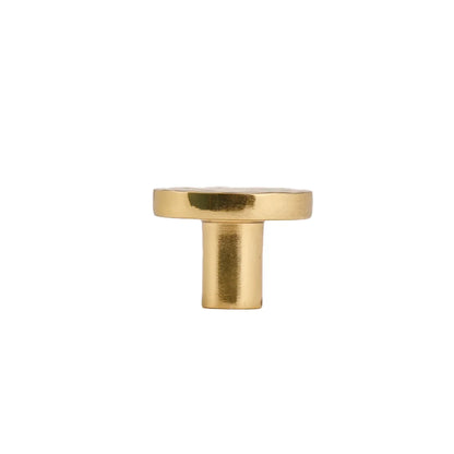 The Radiant Bloom Knob by Mantara B-0109 is a brushed brass round knob in gold, ideal for drawers, cabinets, and kitchens.