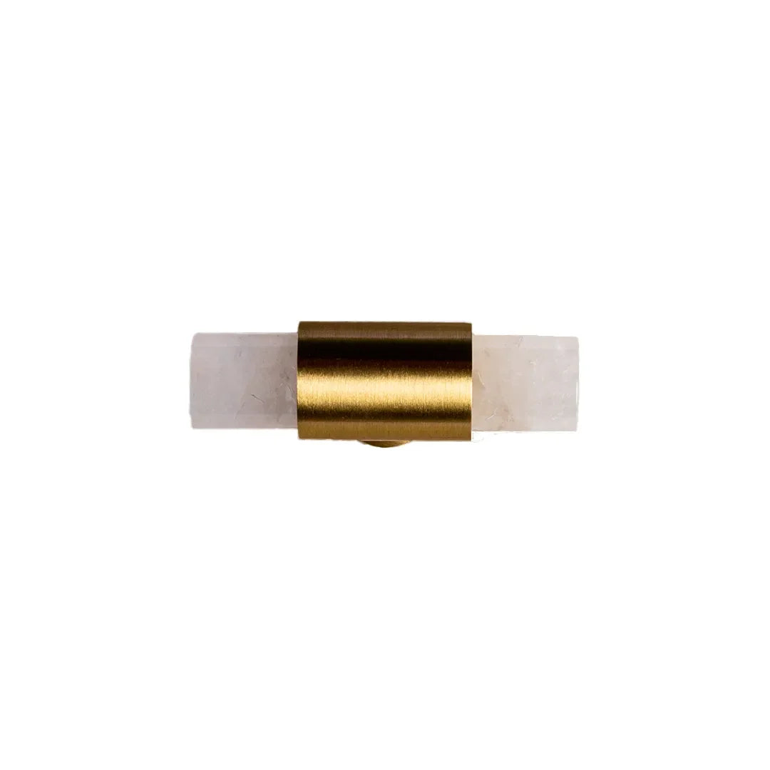 The Mantara C-0014-T Haze Handle is a modern crystal and brass T-handle in white, ideal for wardrobes and drawers.