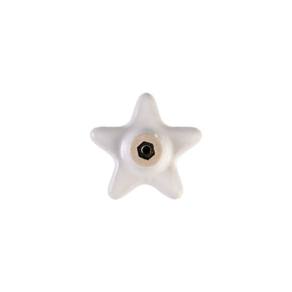 A single white ceramic star-shaped cabinet knob with a central hex socket, isolated on a solid white background.