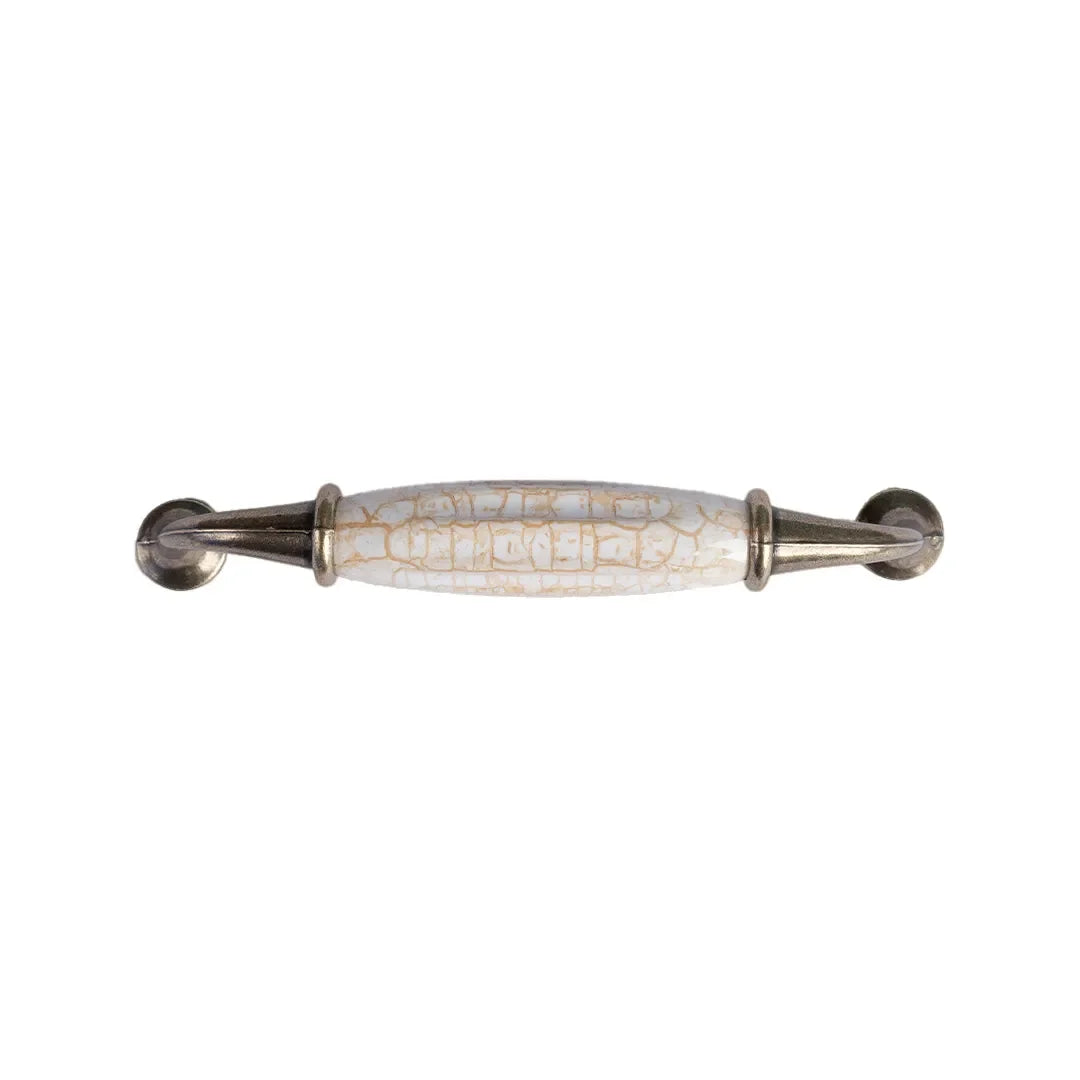 The Mantara CR-0007 Empire Knob is a traditional zinc and ceramic handle in white+brown with a polished finish, ideal for wardrobes and cabinets.