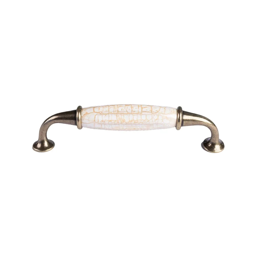 The Mantara CR-0007 Empire Knob is a traditional zinc and ceramic handle in white+brown with a polished finish, ideal for wardrobes and cabinets.