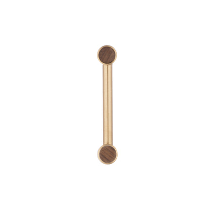 Cabinet pull handle, brass and wood, brown &amp; gold brushed finish, Mantara, Oriana Handle W-0015, elegant for furniture and wardrobes.