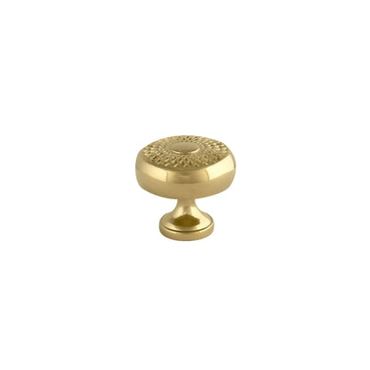 The Mantara B-0032 Karna Knob is a modern polished brass knob in gold, ideal for main doors, kitchens, drawers, and wardrobes.
