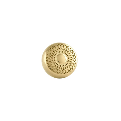 The Mantara B-0032 Karna Knob is a modern polished brass knob in gold, ideal for main doors, kitchens, drawers, and wardrobes.