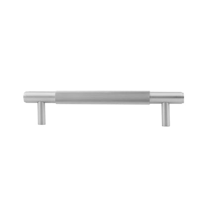 Mantara Enigma Handle B-0061 is a modern brushed brass handle in chrome, ideal for cupboards and drawers.