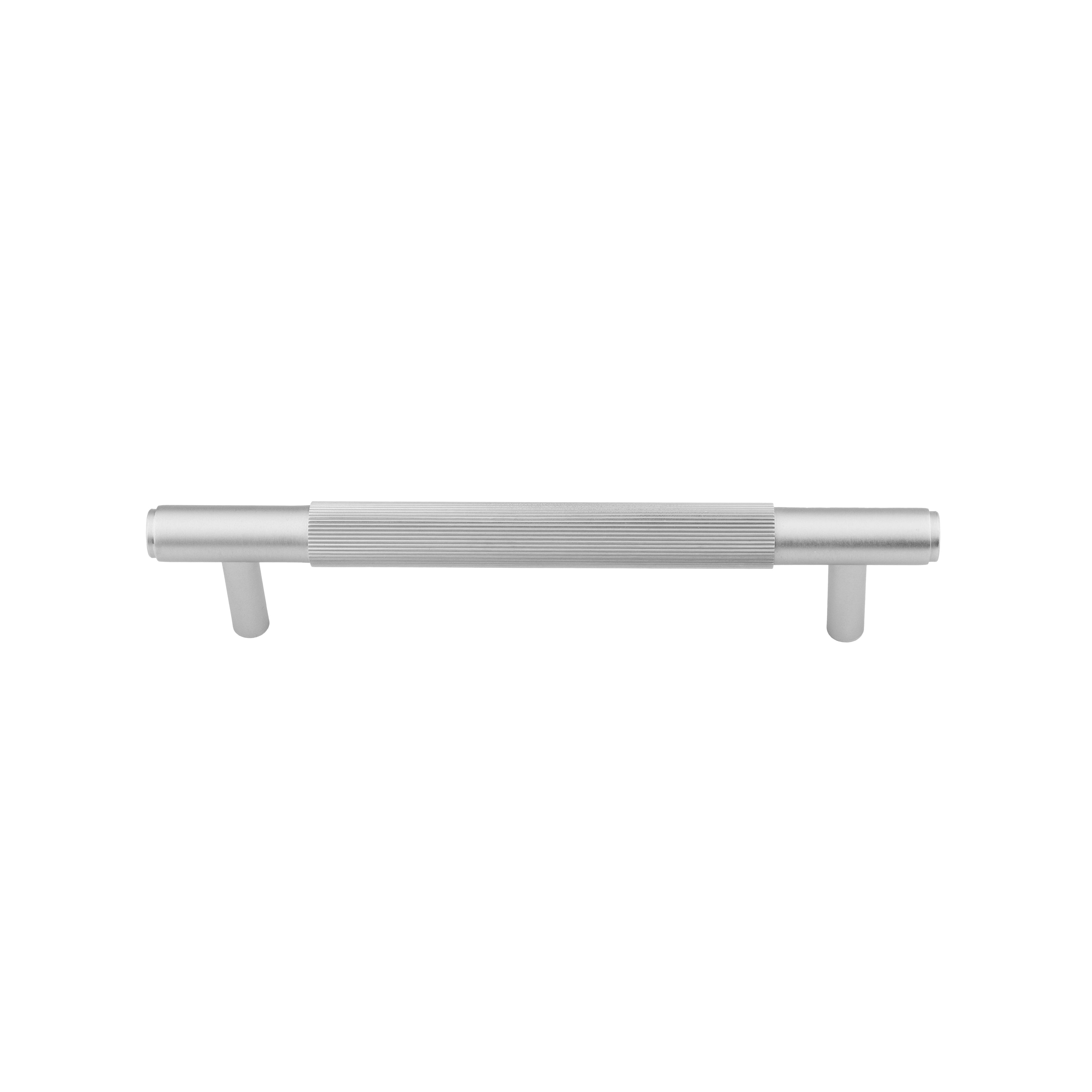 Mantara Enigma Handle B-0061 is a modern brushed brass handle in chrome, ideal for cupboards and drawers.
