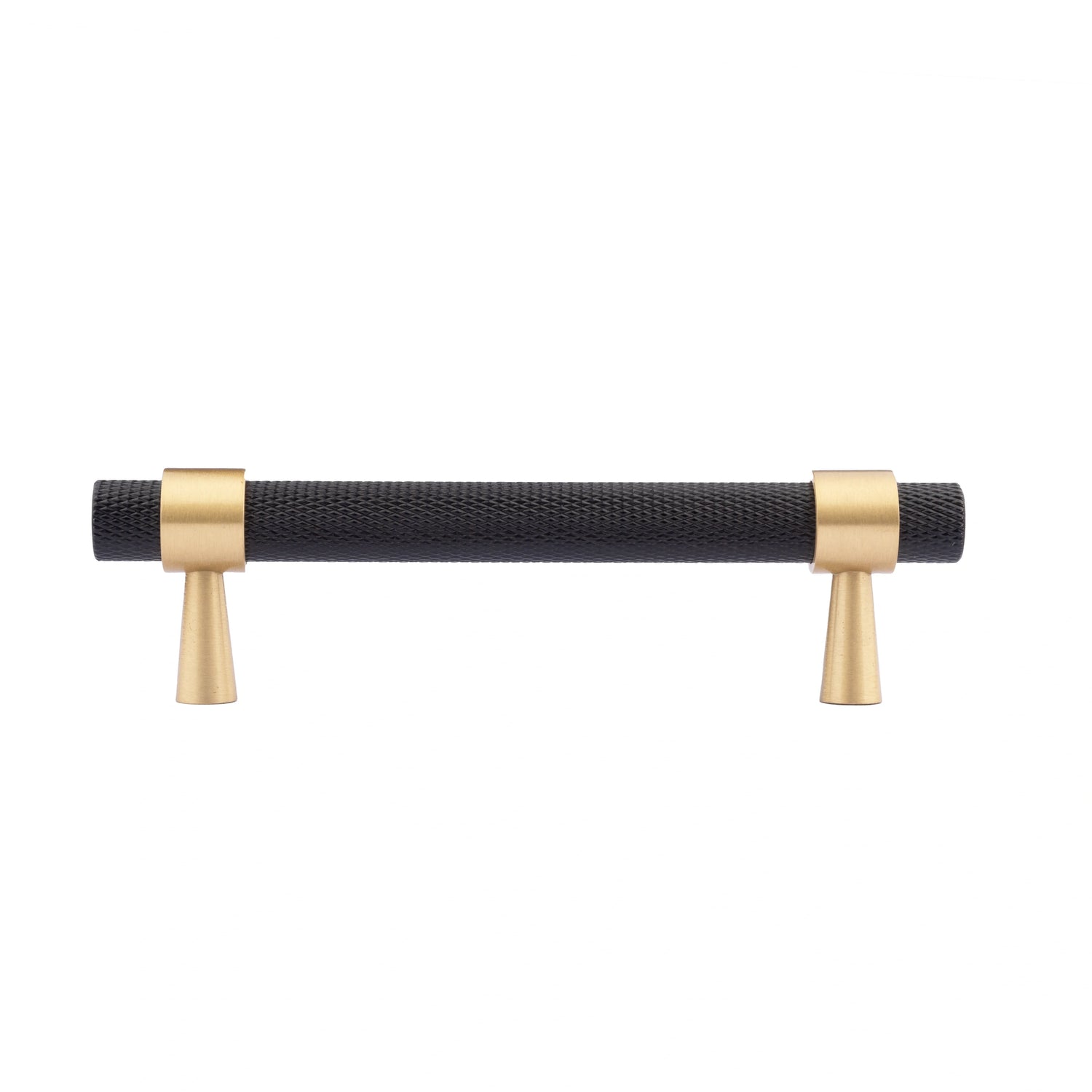  Mantara Cleo T Bar Handle B-0064 is a modern knurled brushed brass handle in black ,ideal for wardrobes and cabinets.