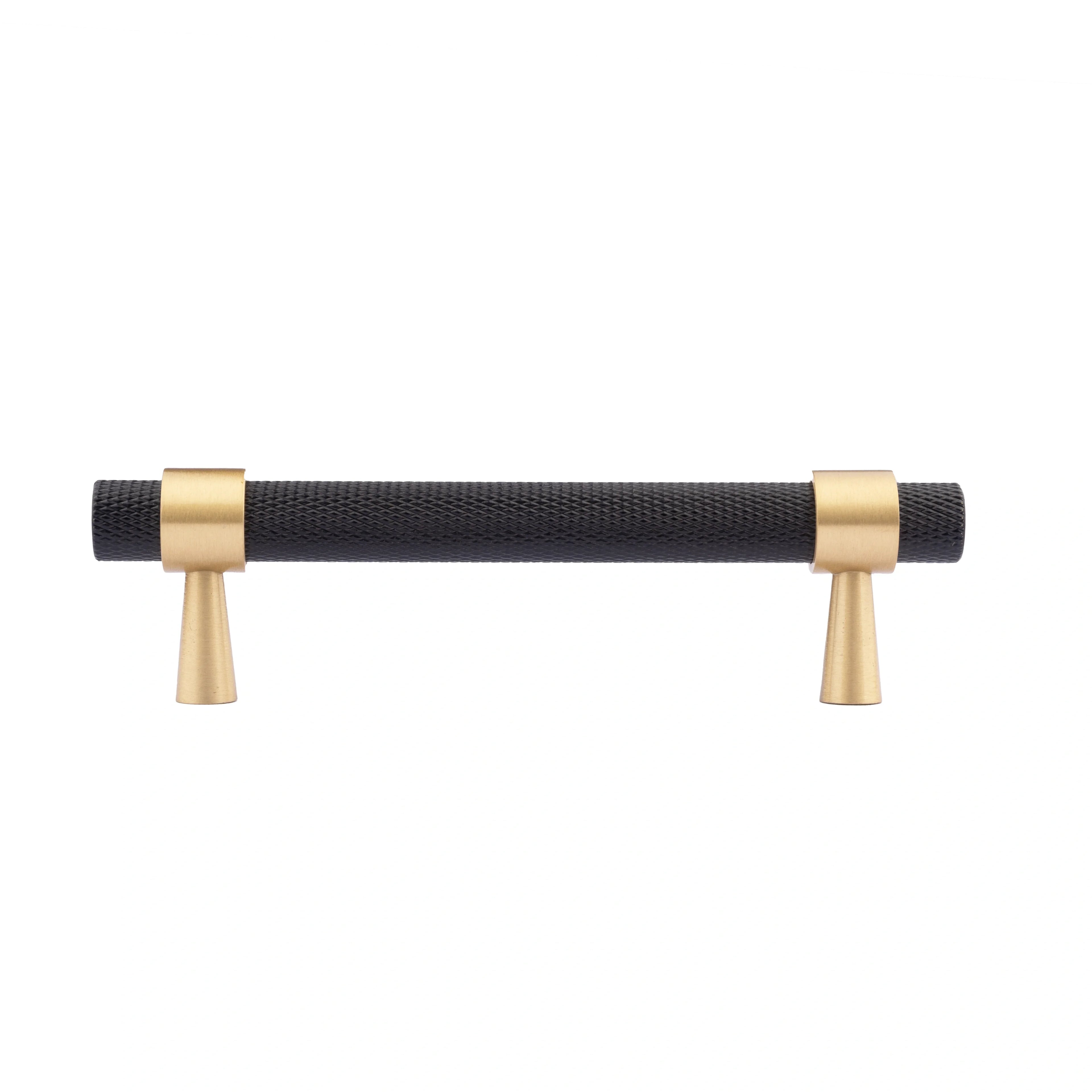  Mantara Cleo T Bar Handle B-0064 is a modern knurled brushed brass handle in black ,ideal for wardrobes and cabinets.
