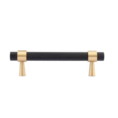  Mantara Cleo T Bar Handle B-0064 is a modern knurled brushed brass handle in black ,ideal for wardrobes and cabinets.