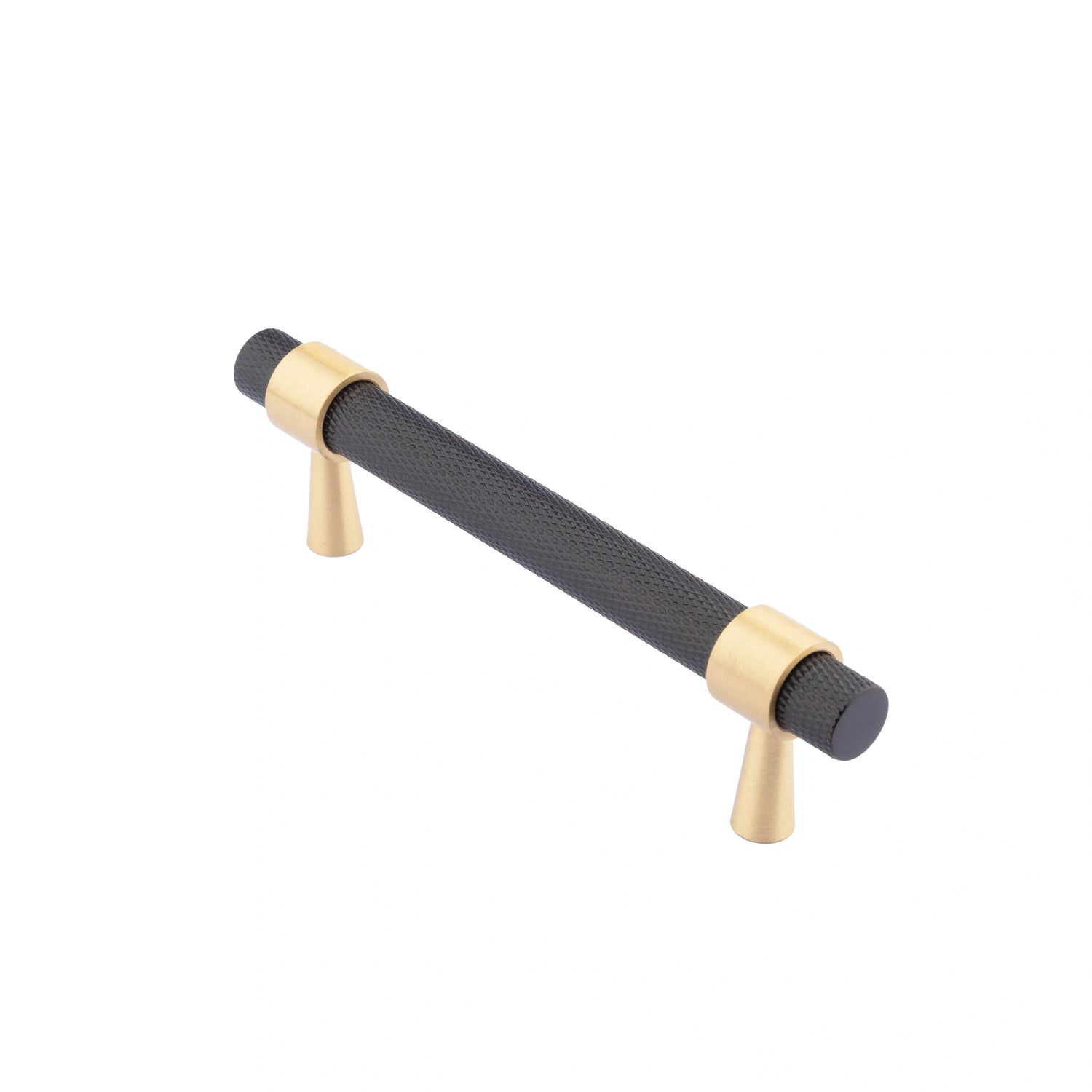  Mantara Cleo T Bar Handle B-0064 is a modern knurled brushed brass handle in black ,ideal for wardrobes and cabinets.