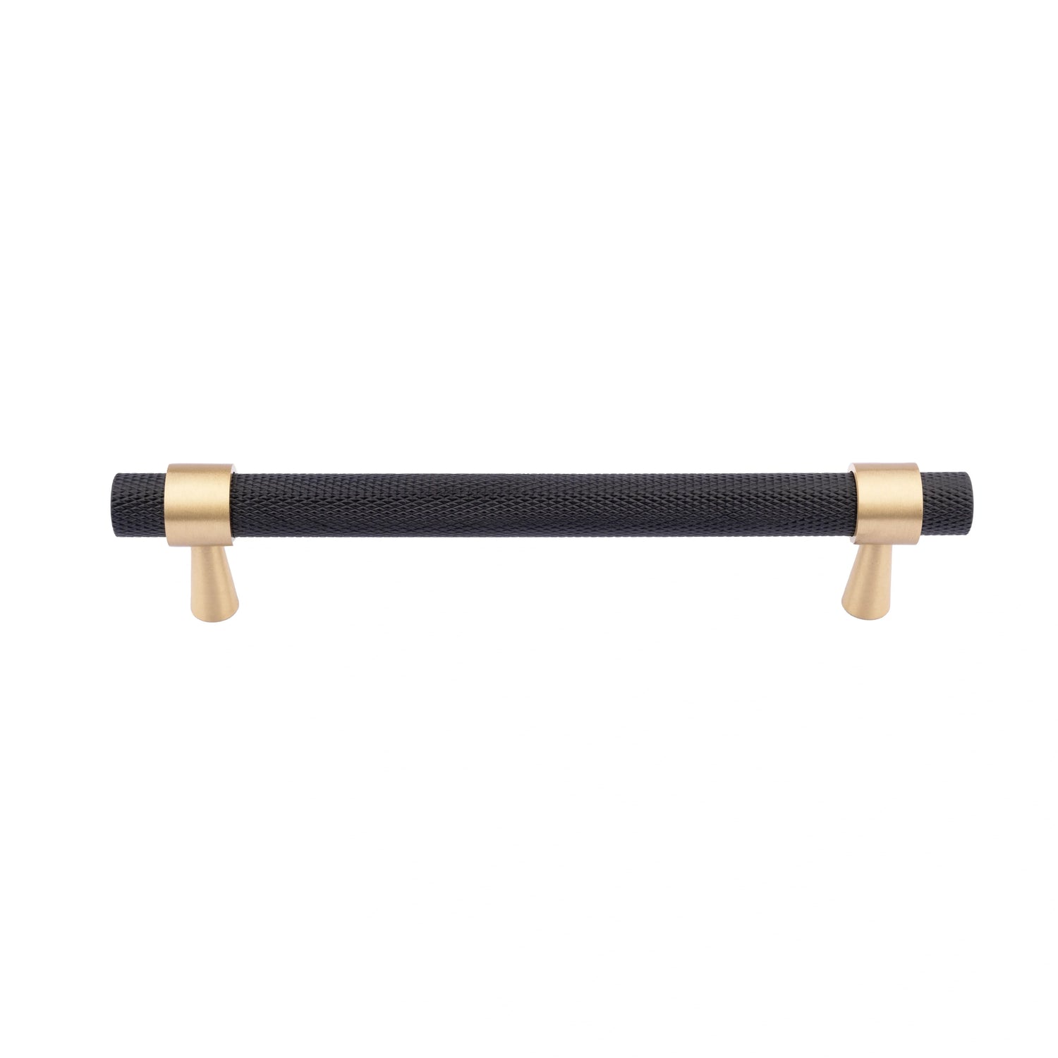  Mantara Cleo T Bar Handle B-0064 is a modern knurled brushed brass handle in black ,ideal for wardrobes and cabinets.
