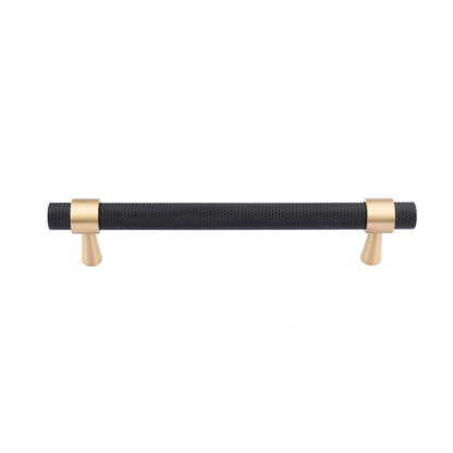  Mantara Cleo T Bar Handle B-0064 is a modern knurled brushed brass handle in black ,ideal for wardrobes and cabinets.