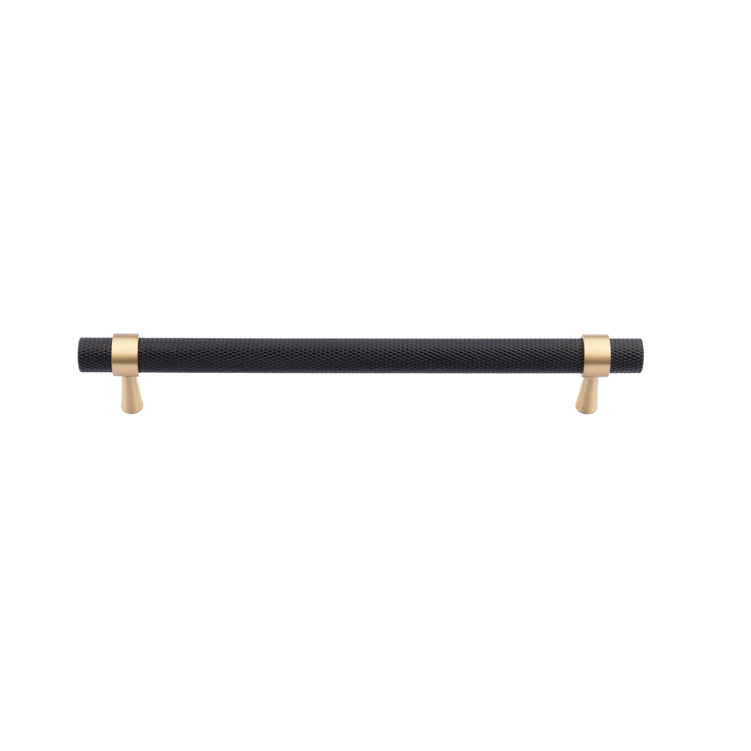  Mantara Cleo T Bar Handle B-0064 is a modern knurled brushed brass handle in black ,ideal for wardrobes and cabinets.